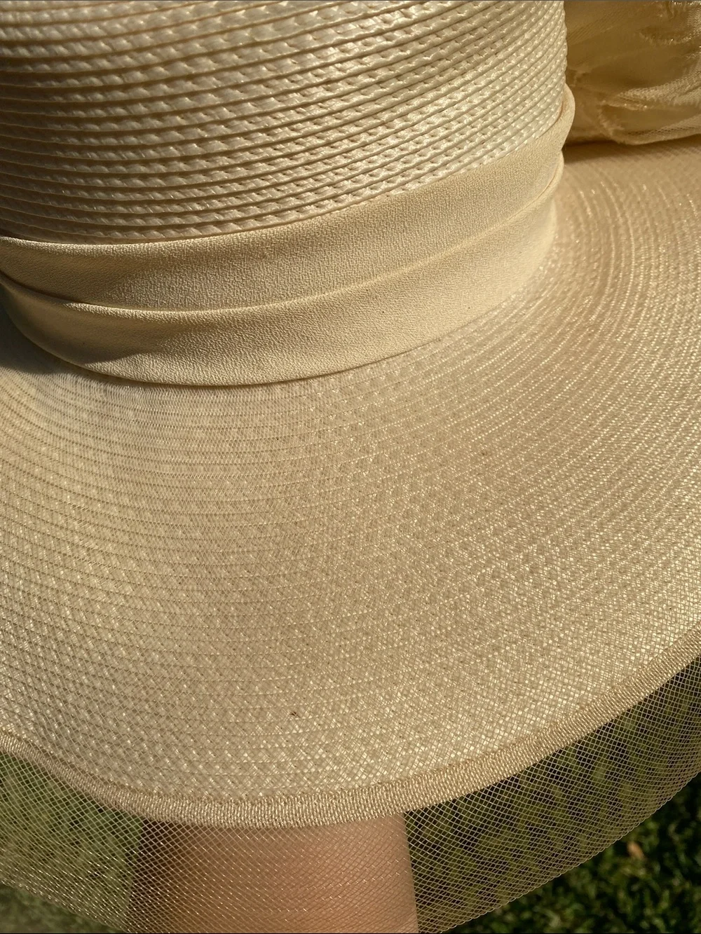 Vintage Jodi G for Sylvia Creamy Yellow Sun Hat with Ribbon Trim Kentucky Derby